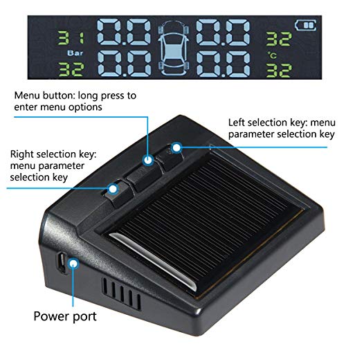 Moshbu Solar Powered TPMS Wireless Tire Pressure Monitoring System 4 Sensors DIY Tire Gauge with Auto Alarm System Real-time LED Displays for RV Trailer, External Sensor
