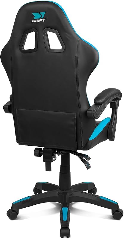 DR35 - Silla Profesional, Polipiel, Reposabrazos Acolchados, Pistón Clase 3, Base Nylon Reforzada, Asiento basculante, Altura Regulable, Cojín Lumbar/Cervical, Negra/Azul