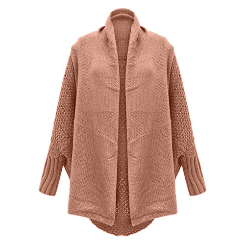 Womens Sweater Casual Knitted Loose Long Sleeve Pullover Coat Open Front Cardigan (Pink, Free Size)