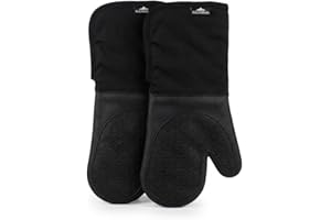 Oven Mitts, Extra-Long 15 in (38 cm), Black, Non-Slip Grip, Heat Resistant Up to 500°F, Soft Cotton Lining — Kitch N Buds