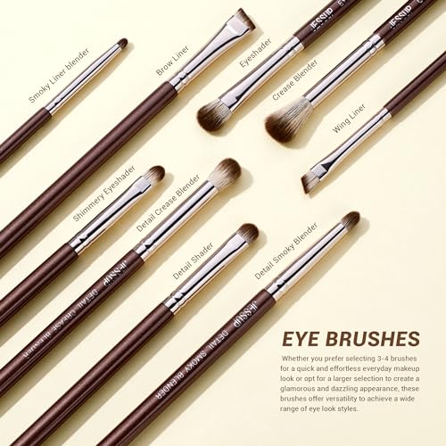 Jessup T498 15-Piece Professional Makeup Brush Set for Foundation Powder, Concealer, Eyebrows, Eyeshadow, Contour, Eyeliner, Blending Eyeshadow Brush, Brown