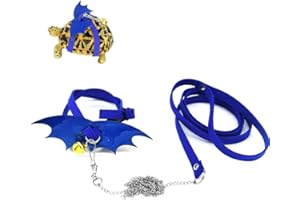 HAICHEN TEC Turtle Harness and Leash with Wings Tortoise Leash Lizard Leash Tortoise Harness Strap Small Animal Adjustable Collar Leash Walking Lead Control Rope Pet Harness Leash (S (3.1'' - 7.1''),Blue)