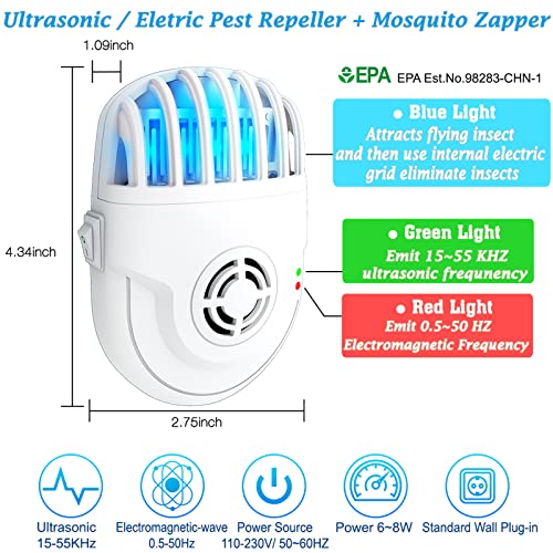 Ultrasonic Pest Repeller with Mosquito Killer- 2 Packs, Bug Repellent Indoor Plug Pest Conrol, Mosquito Repellent, Electronic Pest Control for Bugs Roaches Insects Mice Spiders Mosquitoes (2 Pack)