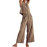 codcm Women 2 Piece Summer Outfits Gingham Lounge Set Y2k Plaid Sleeveless Top Wide Leg Pants Matching Set