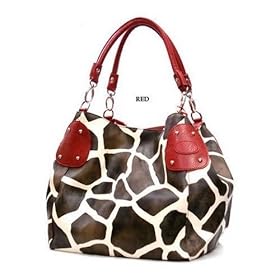 Red Large Vicky Giraffe Print Faux Leather Satchel Bag Handbag Purse