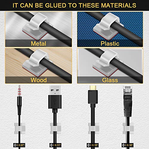 JIRVY Self Adhesive Cable Clips Black Management Wire Clip Cord Holder 100 Pack (Model R White) - Thumbnail 5