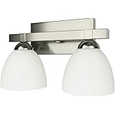 LUMIVERT Brushed Nickel 2-Light Vanity Wall Sconce | Satin Opal Bell Glass Shades | E26 Base | UL Certified for Damp Location