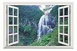 wall26 Grand Waterfall Green Mountain Open Window Mural Wall Sticker - 36
