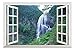 wall26 Grand Waterfall Green Mountain Open Window Mural Wall Sticker - 36