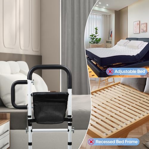 INCIKITI Bed Rail for Elderly Adults Bed Grab Rail Up to 136KG, Adjustable Heights Bed Safety Rails for Adults, Bed Handle for Getting Out of Bed with 2 Grab Bars and Storage Pocket