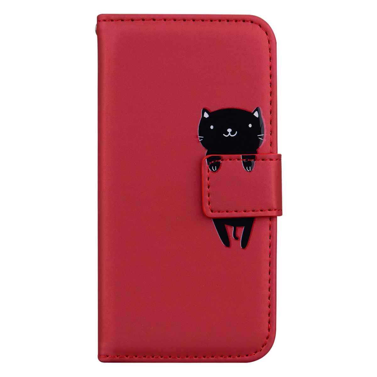 Skyhewen for iPhone 12 Wallet Case, iPhone 12 Pro Flip Phone Case, Shockproof PU Leather Cute Animal Pattern Case Cover with Card Holder Magnetic Closure and kickstand for Girls Women, Red & Cat