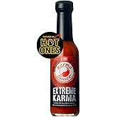 Extreme Karma | Featured on Hot Ones! | Extra Hot With A Savory-Sweet Tang | Bhut Jolokia, Trinidad, Moruga Scorp | No Preservatives, No Extracts | Made In Finger Lakes, USA | 5 fl. oz bottle …