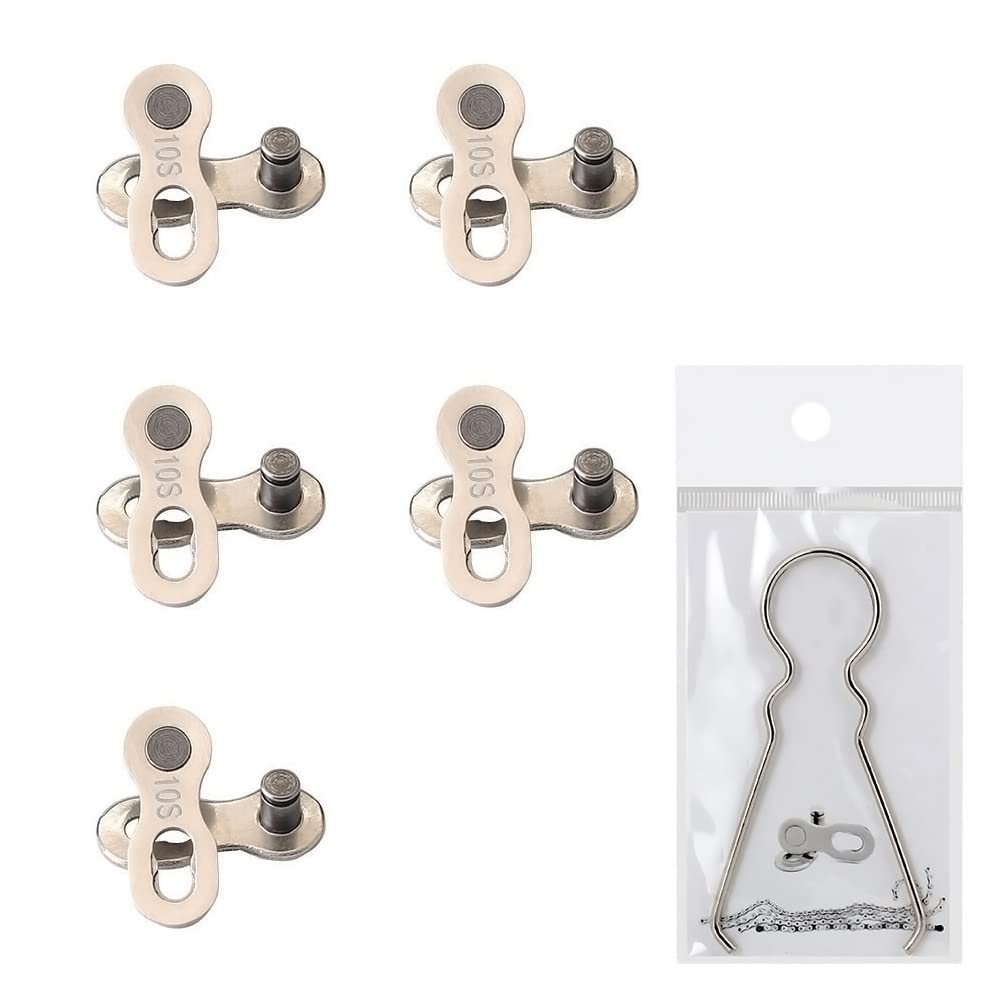Bike Chain Split Link,5 Pairs Reusable Mountain Road Bicycle Chain, Quick Link Release Links for Single Speed Bikes 10 Speed Bicycles Connector Link,with Removal Tool