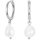 Dainty Huggie Hoop Earrings with Dangle for Women, Small Hoop Earring with Charm - Pearl, Coin, Moon Star, Butterfly, 18K Gold Plated Sterling Silver Minimalist Jewelry Gift Set for Her