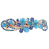 So Beauty Teardrop Shaped Cat's Eye Gemstone and Rhinestone Hair Barrette Clip Accessary Blue