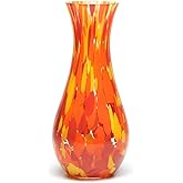 Ca D Oro Glass Vase Orange/Yellow Confetti Effect Hand Blown Murano-Style Art Glass for Flower, Room Decoration and Centerpiece - Model Nº 83