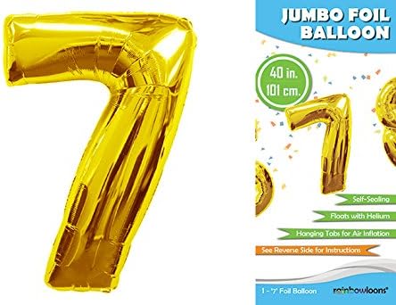 Rainbowloons Jumbo Mylar Foil Balloon, 40-Inch, Glossy Gold, Number 7