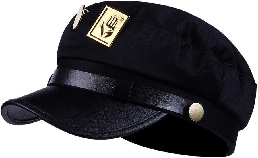 black peaked hat