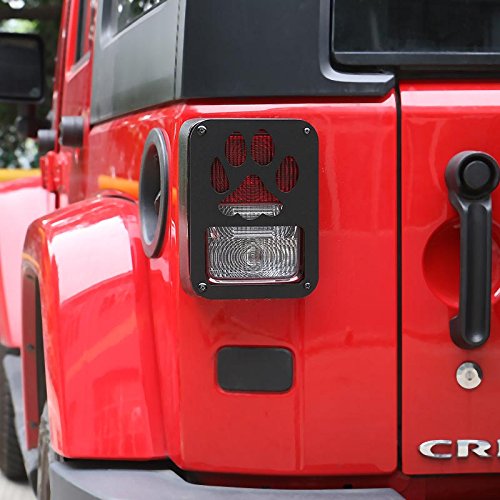 KUJOOY Tail Light Guard Cover Rear Lamp Protector Trim Dog Paw for 2007-2016 Jeep Wrangler (Black)