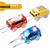 Track Cars Replacement Only Light Up Toy Cars with 5 Flashing LED Lights Toys Racing Car Track Accessories Compatible with Most Tracks for Kids, Boys, Girls Best Gifts 3Pack