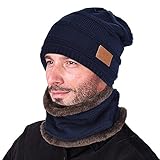 Vbiger Beanie Hat Scarf Set Knit Hat Warm Thick Winter Hat for Men (New Blue)
