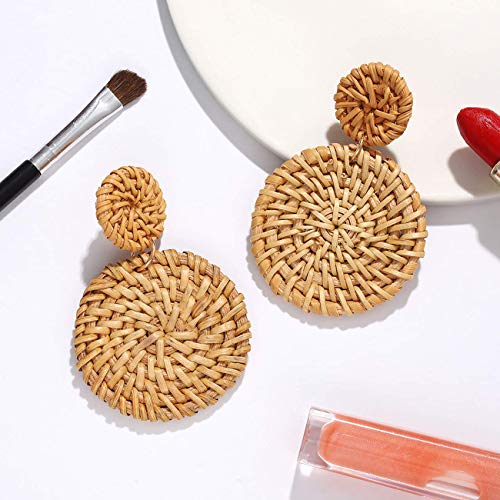 Rattan Earrings for Women Girls Handmade Lightweight Wicker Straw Stud Earrings Statement Weaving Braid Drop Dangle Earring Set(2pair) - Thumbnail 4