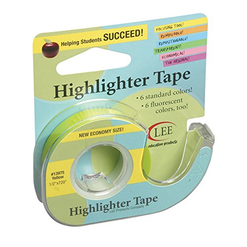 Lee Products LEE13975BN Removable Highlighter Tape, Yellow, MultiPk 6 Rolls