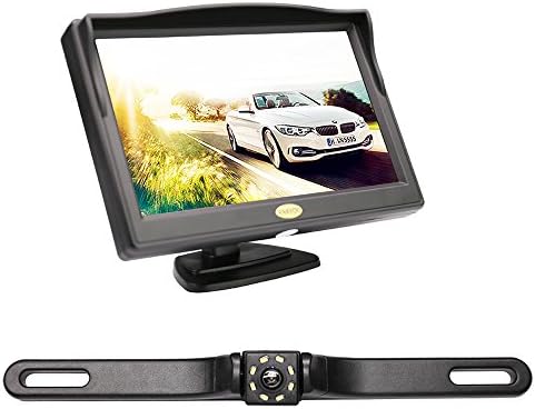 Backup Camera and Monitor Kit for Car, RAAYOO 8 LED Light Super Night Vision Car Parking Rear View License Plate Camera and 5โ Color TFT LCD Backup Monitor with Suction Cup Bracket
