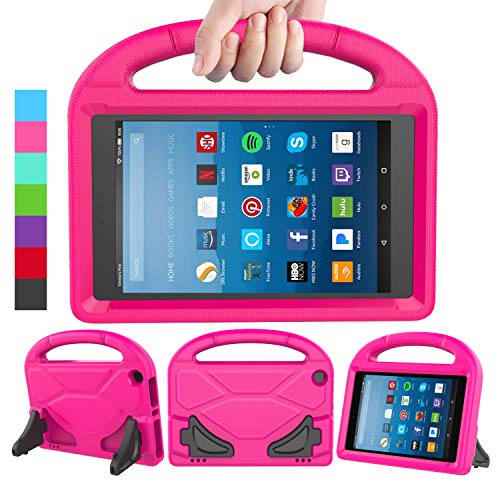 LEDNICEKER Kids Case for Fire HD 8 2018/2017 - ShockProof Handle Friendly Convertible Stand Kids Case for Fire HD 8 inch Tablet (7th & 8th Generation Tablet, 2017 & 2018 Release) - Magenta/Rose