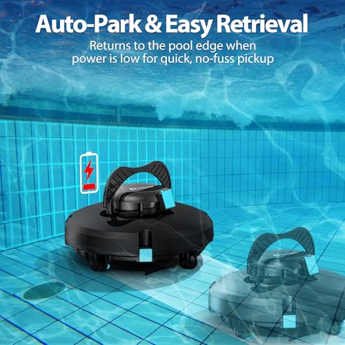Redroad Cordless Robotic Pool Cleaner,Automatic Pool Vacuum Lasts 150Mins,Powerful Suction,Self-Parking, Maximum Climbing Angle 18 Degrees,Lightweight for Above/Inground Pools Up to 1200 Sq.Ft.
