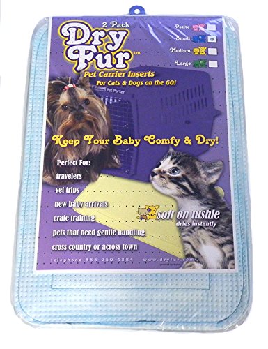 DryFur Pet Carrier Insert Pads Size Small 19.5in x 12.5in Blue - 2 Pack