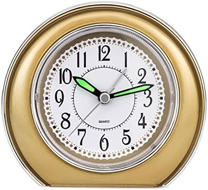 Super Silent Analog Alarm Clock,Non Ticking Analog Alarm Clock with Nightlight Function,Simple to Set Clocks,Super Silent Alarm Clock with Snooze,Battery Powered,Small (golden)