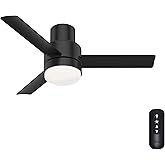 Hunter 44 inch Outdoor or Indoor Ceiling Fan with LED Light and Remote Control - Low Profile Mount Ceiling Fan, 3 Blades, For