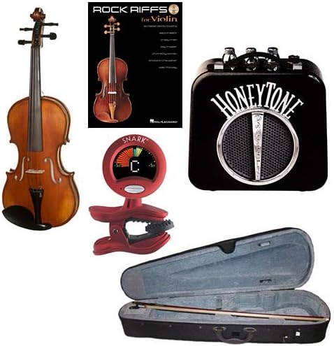 RockStar Violin Pack - Acoustic Violin (1/16 Size) w/Electric Pickup, Mini Amp, Violin Tuner/Metronome & Rock Riffs Violin Book