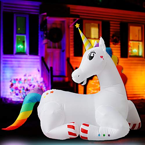 SEASONBLOW 5 Ft Inflatable Unicorn Sitting Indoor Outdoor Home Party Lawn Yard Garden Decoration