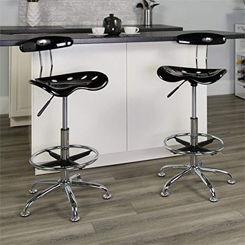 Flash Furniture Vibrant Black and Chrome Drafting Stool with Tractor Seat, 50.8 x 43.82 x 104.14 cm - Image 3