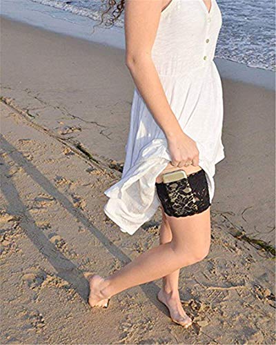 VIEEL Womens Lace Non-Slip Concealed Thigh Holster Thigh Garter with Purse Phone Security Pockets (Black-M) - Thumbnail 2