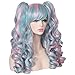 ColorGround Long Curly Cosplay Wig with 2 Ponytails(Pink/Blue)