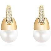 ATSOURCE Shell Pearl Drop Earrings - 14K Pearl Dangle Earrings with Cubic Zirconia - Teardrop pearl Earrings for Women