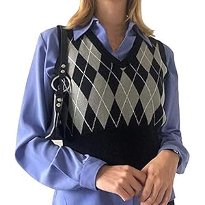 SMIMGO Trui Vest Y2k Vrouwen Plaid Gebreide V-hals Vest Mouwloze Gebreide Trui Dames Trui Vest Trui Gilet Vrouwen