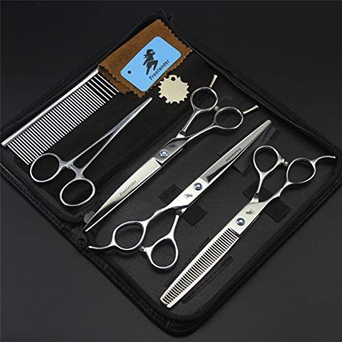 Pet Hair Grooming Scissors Set 7 Inch Left Hand High-end Professional Thinning Shear Straight Edge Shear Curved Scissors with Pet Grooming Comb
