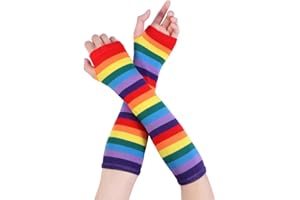 TENDYCOCO Rainbow Strips Wrist Warmer Colorful Fingerless Gloves Sleeve for Women Girls