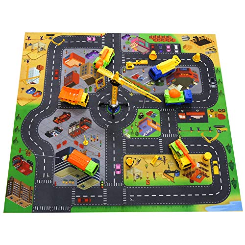 EsOfficce Construction Vehicles Set, Pull Back Vehciles,Die CastÂ Constructions Trucks, Construction Toys Set with Road Signs Tools and Street Play Mat,Â EngineeringÂ Vehicles for Kids 3 +