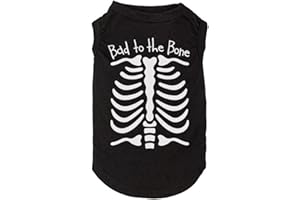 SUEOSU Halloween Dog Shirt for Pet Clothes Halloween Skeleton Hoodies Glowing Skull Cute Shirt Breathable Stretchy Costumes (Large, Black-2)