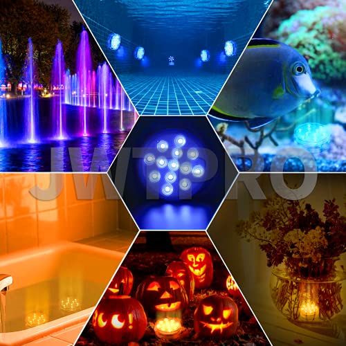 JWTPRO Pond Lights Underwater Bluetooth APP Control, RGB Pool Lights IP68 Waterproof Battery Powered (Not Included), 13 LED Lights with Suckers for Hot Tub, Lazy Spa Lights 8 Flashing Modes 1 Pack