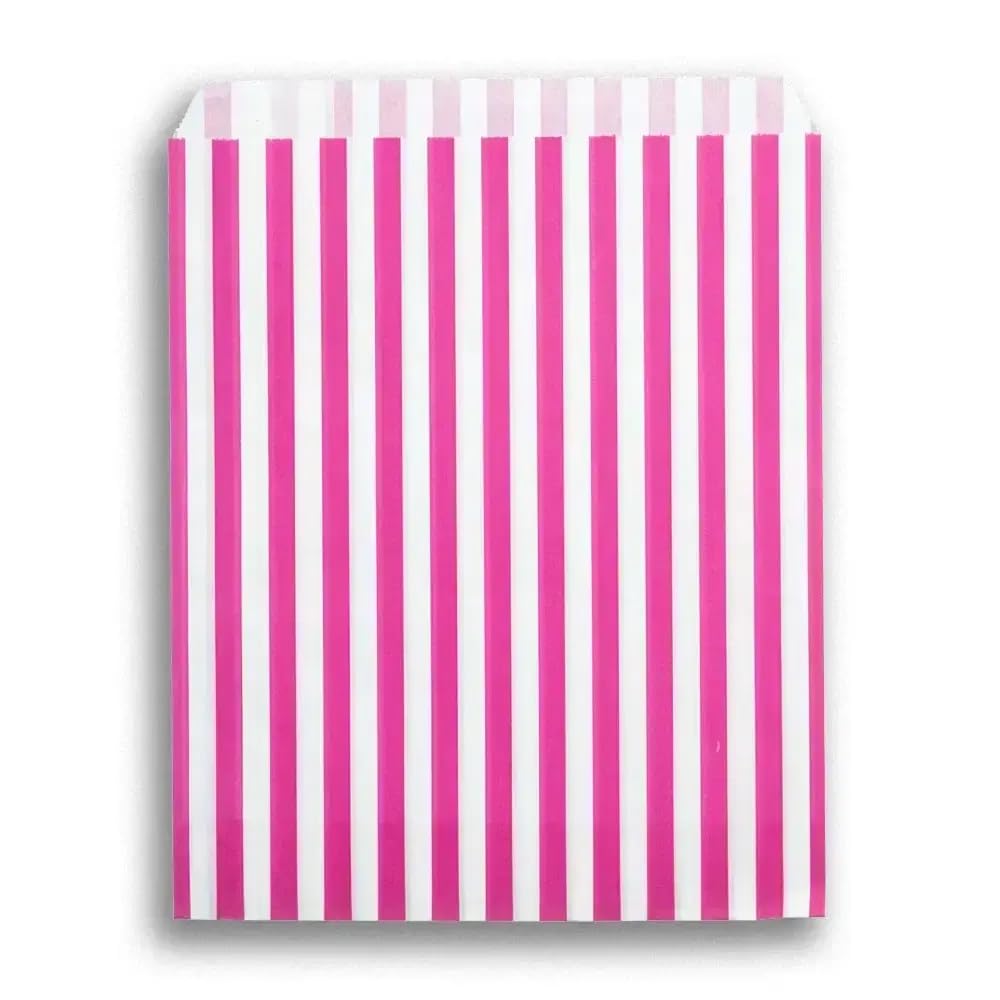 [PACK OF 200] PINK CANDY BAGS | STRIPED PAPER SWEET BAGS | TREAT PICK N MIX SHOP STALL BAGS