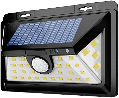 IMAY Solar Warm Lights,  34 LEDs Front Switch Solar Lights Outdoor,  Super Bright Solar Wall Lights, Waterproof Motion Sensor Security Lights for Patio, Garden, Garage, Yard