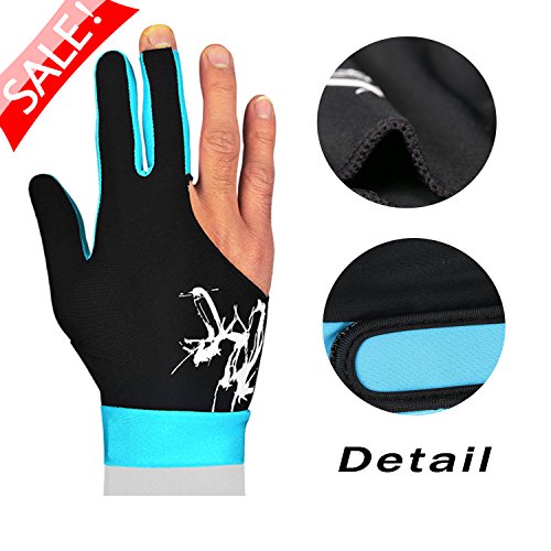 Billiard Gloves,Jelinda Billiards Pool Snooker Cue Shooters Gloves Snooker Gloves Elastic Lycra 3 Fingers Show Gloves for Man and Women (Sky blue M)