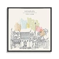 Framed Canvas Wall Art Travel Architecture Sketch Canvas Prints Home Artwork Decoration for Living Room,Bedroom - 16x16 inches