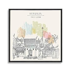Framed Canvas Wall Art Travel Architecture Sketch Canvas Prints Home Artwork Decoration for Living Room,Bedroom - 16x16 inches